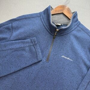 Eddie Bauer Quarter Zip Pullover Mens TXL Blue Polyester Fleece Sweater Tall